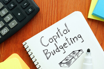 Capital budgeting is shown on the business photo using the text