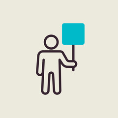 Man standing and holding in hands banner icon