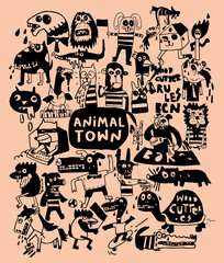 Fototapeta na wymiar Animal Town Doodle