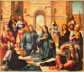 Foto op Plexiglas VALENCIA, SPAIN - FEBRUAR 14, 2022: The painting of Pentecost on the main altar  in the Cathedral  by Fernando Yanez de la Almedina and  Hernando de los Llanos (1506 - 1510). © Renáta Sedmáková
