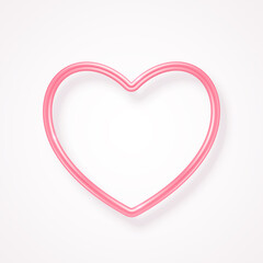 Valentine's day rose pink heart shape frame. Mother day, Valentin 3d icon isolated on white background. Vector illustration.