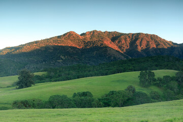 Sunset over Mt Diablo North Peak via Donner Canyon at Springtime. Mt Diablo State Park, Contra...