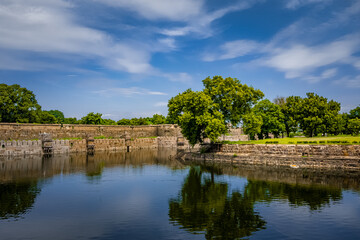 Fototapeta premium Vellore Fort is a large 16th-century fort situated in heart of the Vellore city, in the state of Tamil Nadu, It was built by Vijayanagara kings. The fort is known for its grand ramparts. ASI site.