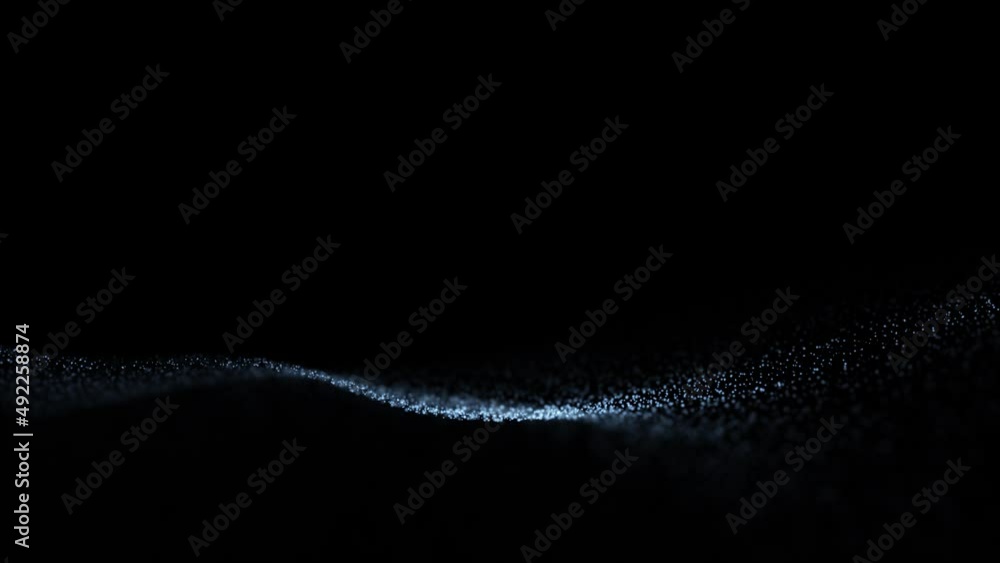 Poster slow motion wavy blurred dots on dark black copy space background seamless loop animation.