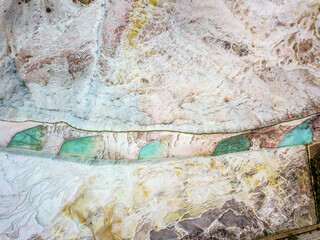 Aerial view of limestone waterway in pamukkale