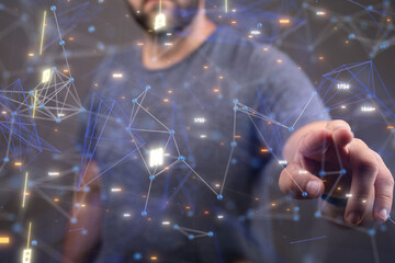 Global network. Blockchain. 3D illustration. Neural networks and artificial intelligence. Abstract