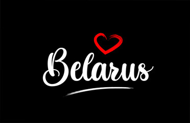 Belarus country with love red heart on black background