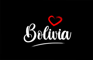 Bolivia country with love red heart on black background