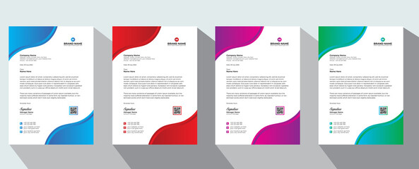Professional Abstract corporate Letterhead template Design for Advertising Company Profile Layout, Letterhead Design Simple, And Clean Print-ready with Red, Violet, Blue and Green CMYK Color 31