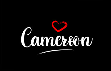 Cameroon country with love red heart on black background