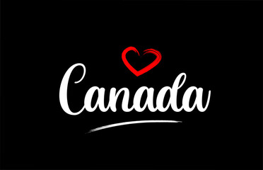 Canada country with love red heart on black background