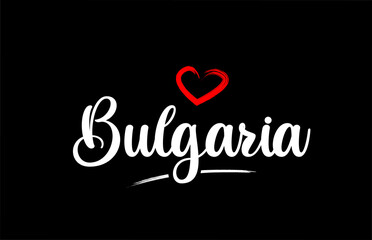 Bulgaria country with love red heart on black background