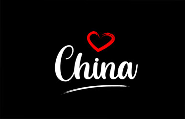 China country with love red heart on black background
