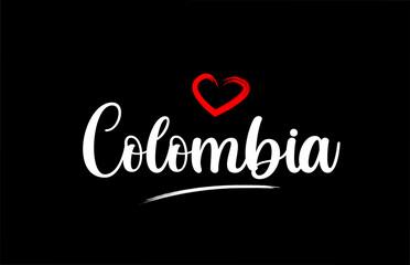 Colombia country with love red heart on black background