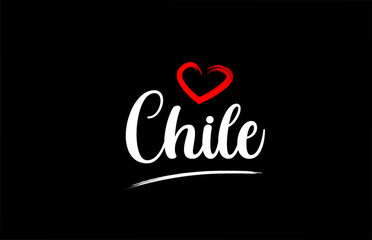 Chile country with love red heart on black background