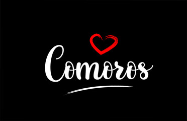 Comoros country with love red heart on black background