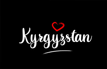 Kyrgyzstan country with love red heart on black background