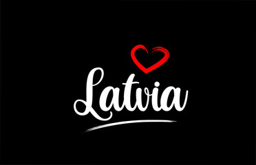 Latvia country with love red heart on black background