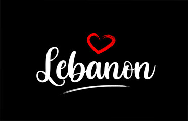Lebanon country with love red heart on black background