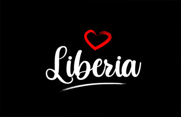 Liberia country with love red heart on black background