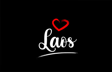 Laos country with love red heart on black background