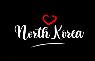 North Korea country with love red heart on black background