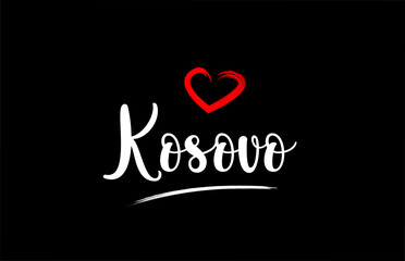 Kosovo country with love red heart on black background