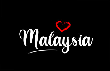 Fototapeta na wymiar Malaysia country with love red heart on black background