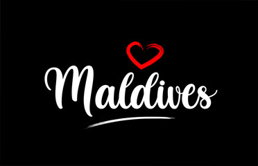 Maldives country with love red heart on black background