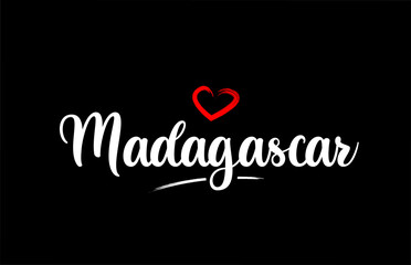 Madagascar country with love red heart on black background