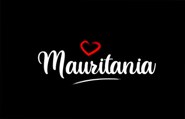 Mauritania country with love red heart on black background