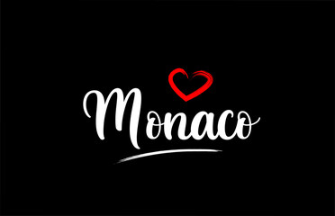 Monaco country with love red heart on black background