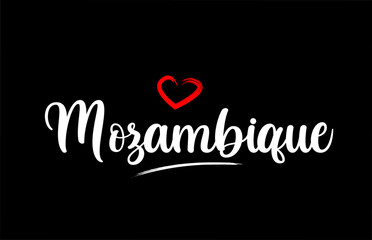 Mozambique country with love red heart on black background