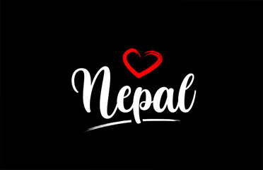Nepal country with love red heart on black background