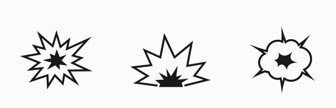 blast line icons. war and explosion symbols. isolated vector images