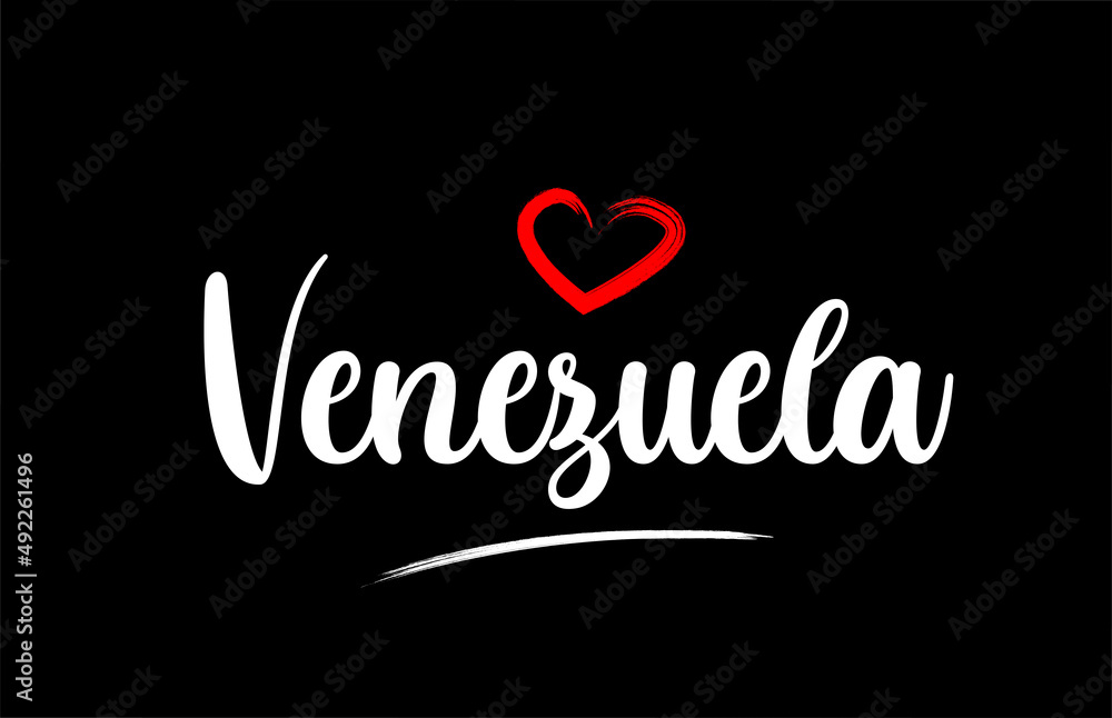 Wall mural venezuela country with love red heart on black background - Wall murals