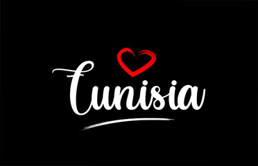 Tunisia country with love red heart on black background