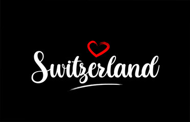 Switzerland country with love red heart on black background