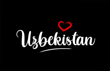 Uzbekistan country with love red heart on black background
