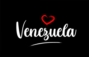 Venezuela country with love red heart on black background
