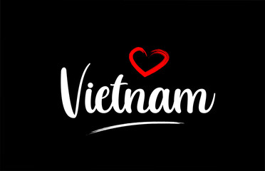 Vietnam country with love red heart on black background