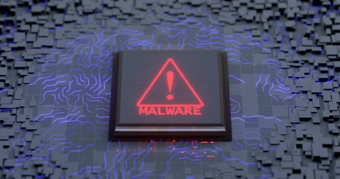 Flashing malware icon. Malicious program. The concept of malicious program. Microcontroller firmware. 3D render.