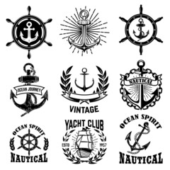 Fototapeta na wymiar Set of vintage nautical emblems. Design element for logo, label, sign, t shirt. Vector illustration