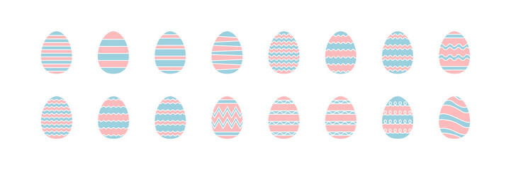 Easter eggs set design. Pink and blue eggs collection for Easter holiday. Vector elements in flat style isolated on white background