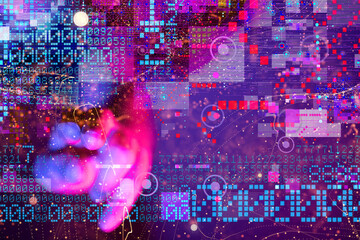 Neural network 3D illustration. Big data and cybersecurity