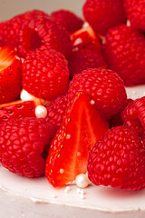 strawberry and raspberry on the cake