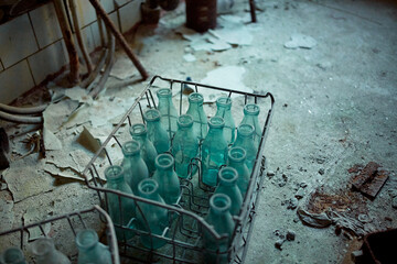 milk bottles soviet abandoned city of pripyat in the chernobyl zone