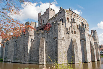 Fototapeta premium A 10th century castle and moat in Ghent, Belgium.