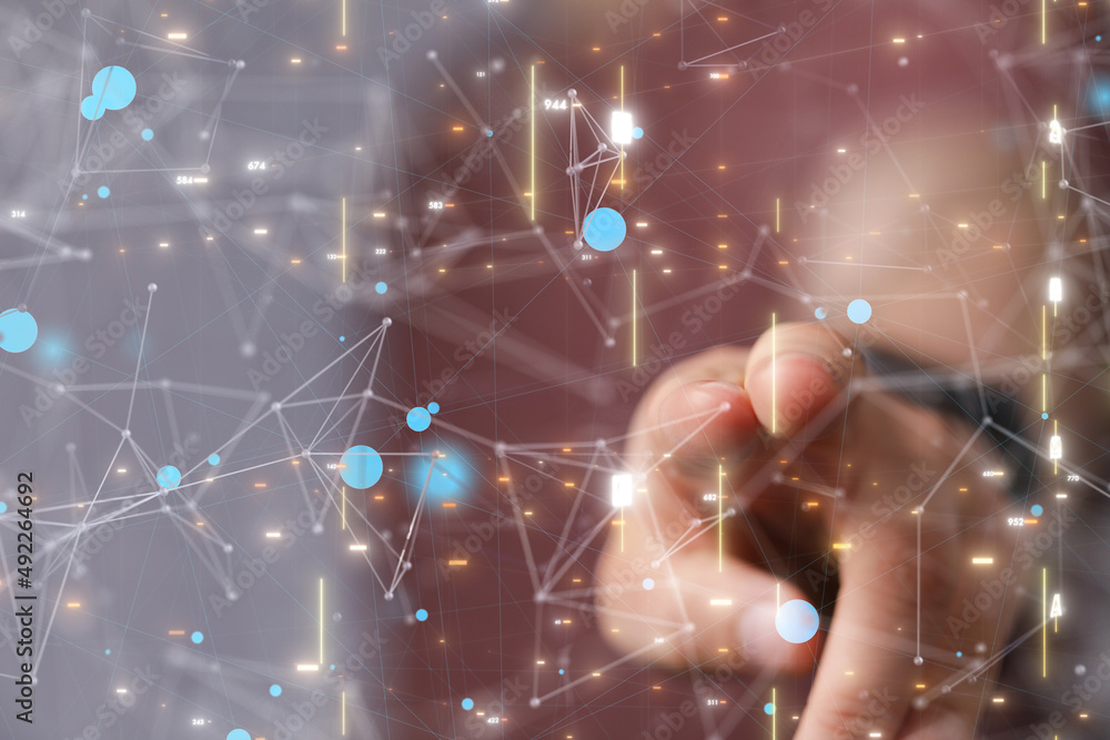 Wall mural global world network and telecommunication on earth cryptocurrency and blockchain and iot