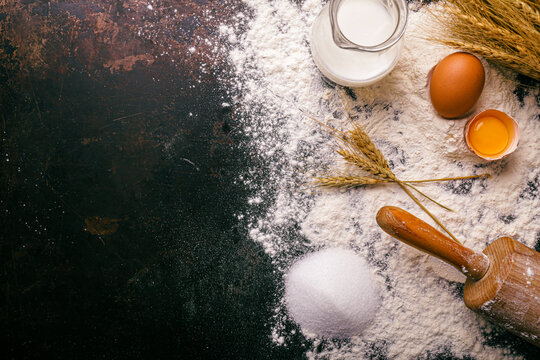 flour and eggs on the table